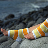 Летние, полосатые желто-оранжевые, хлопковые носочки без пальцев. Woolmart. Ручная работа. Арт:5202